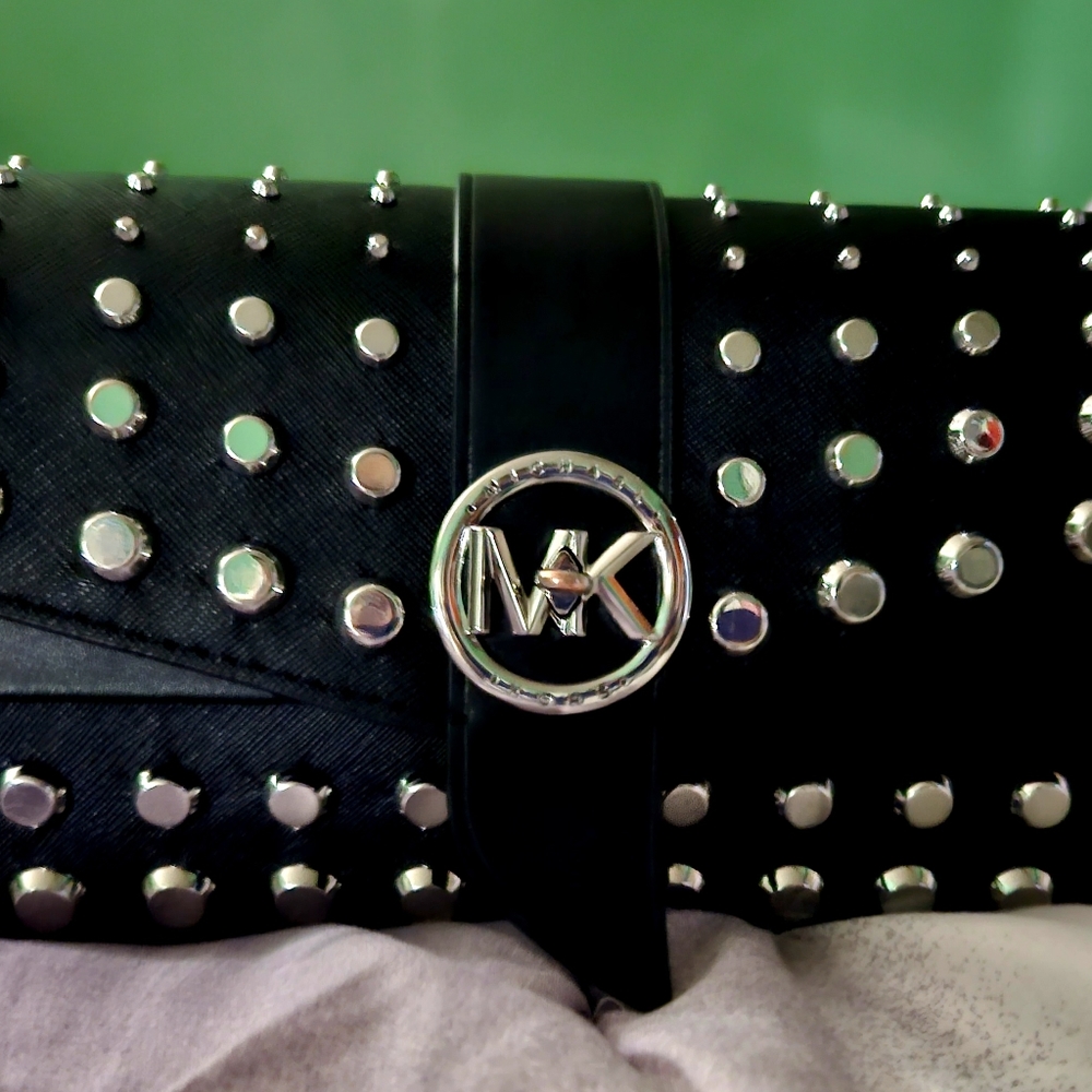 Michael Kors Greenwich Medium Studded Saffiano Leather Shoulder Bag Black